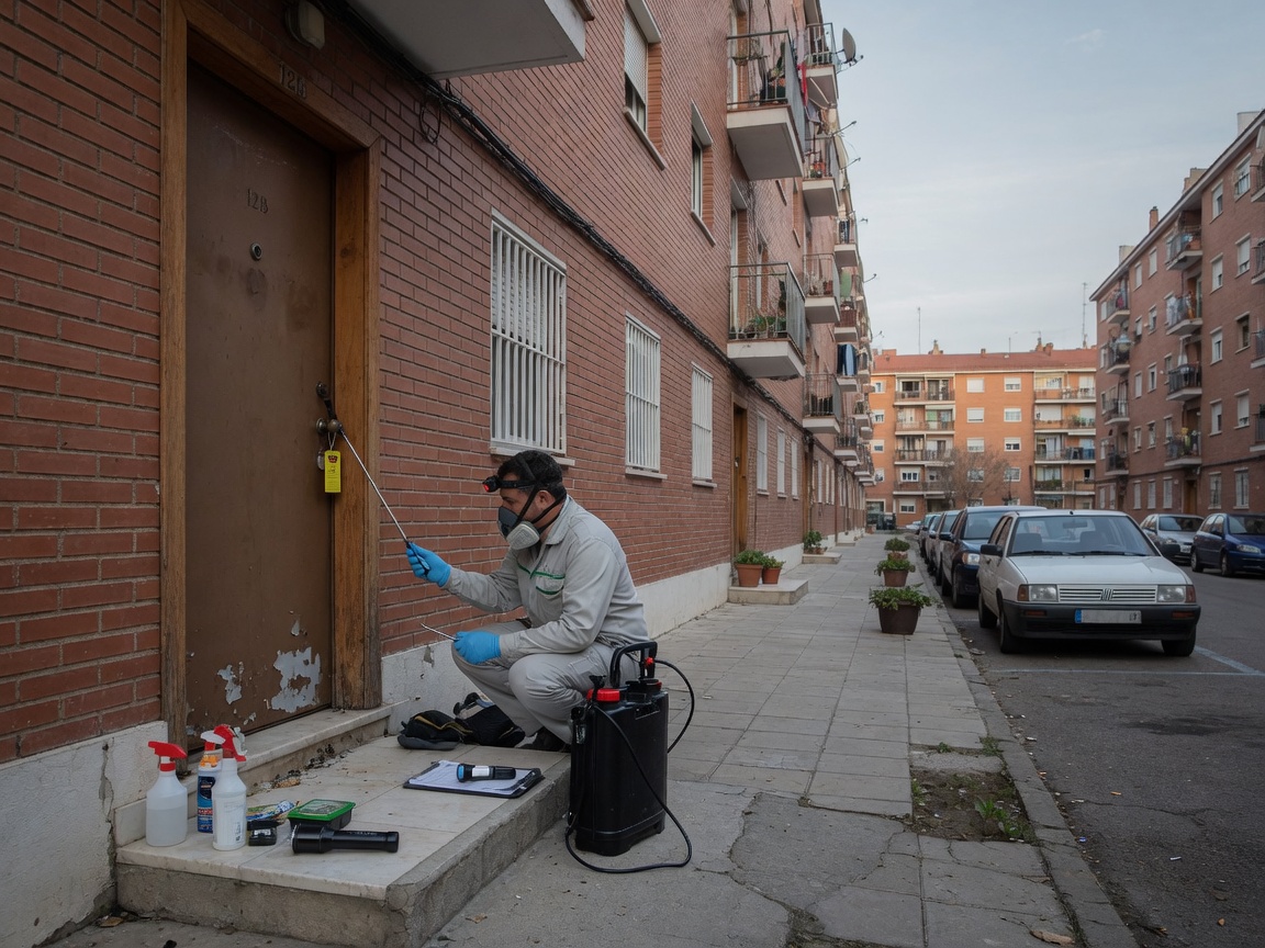 Técnico de control de plagas trabajando en Alcorcón