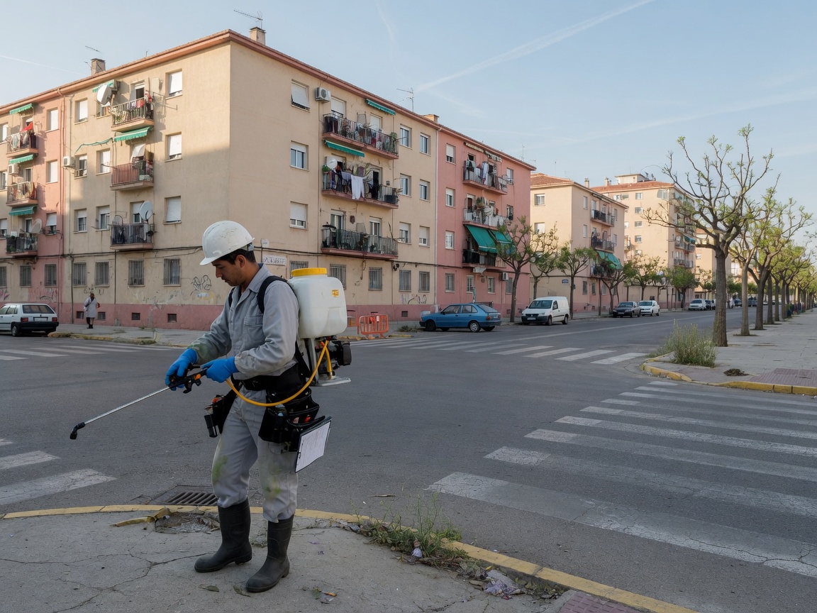 Técnico de control de plagas trabajando en Getafe