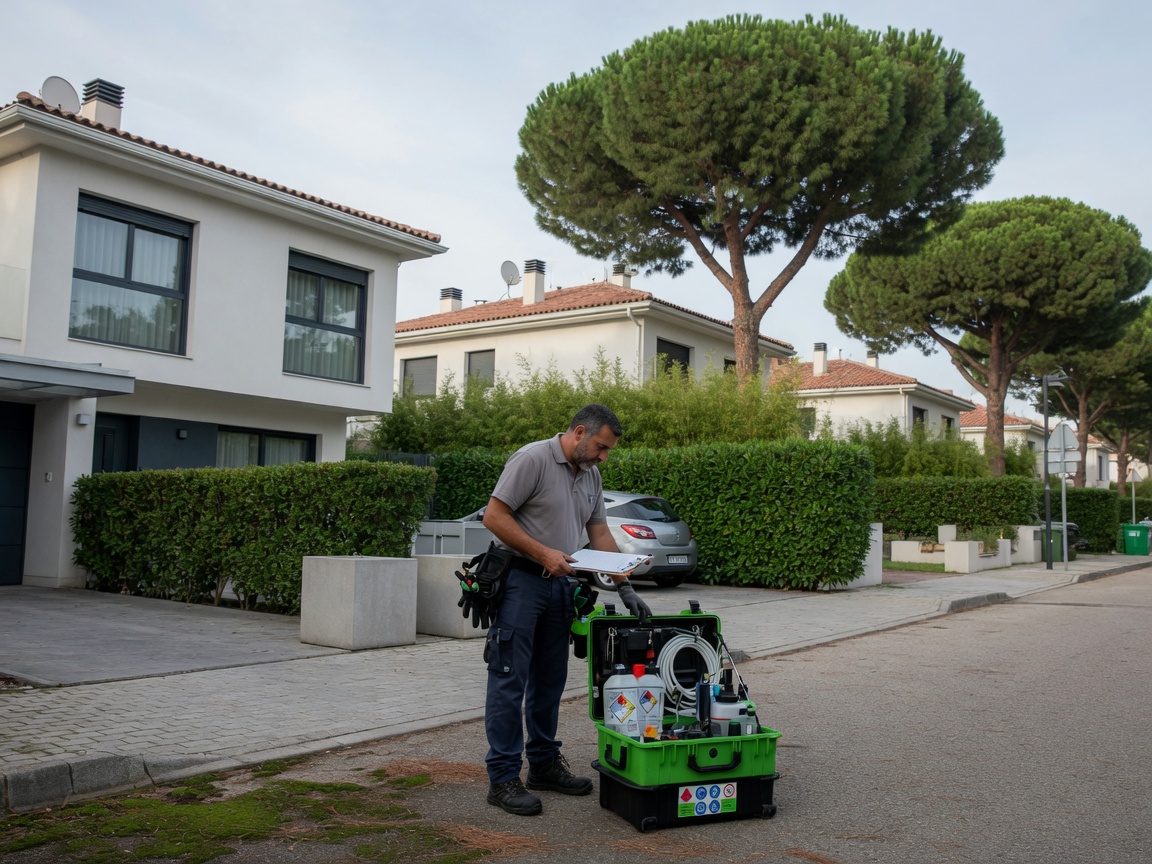 Técnico de control de plagas trabajando en Las Rozas