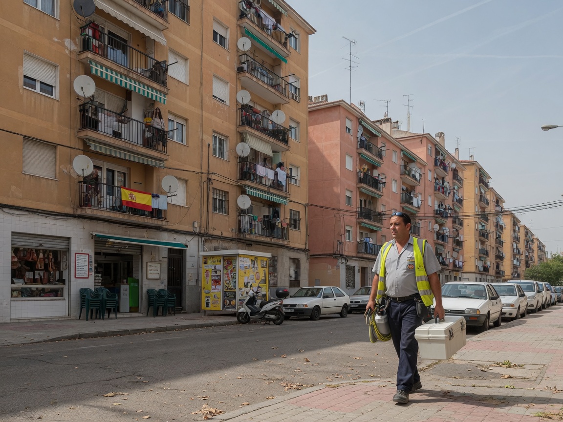 Técnico de control de plagas trabajando en Vallecas